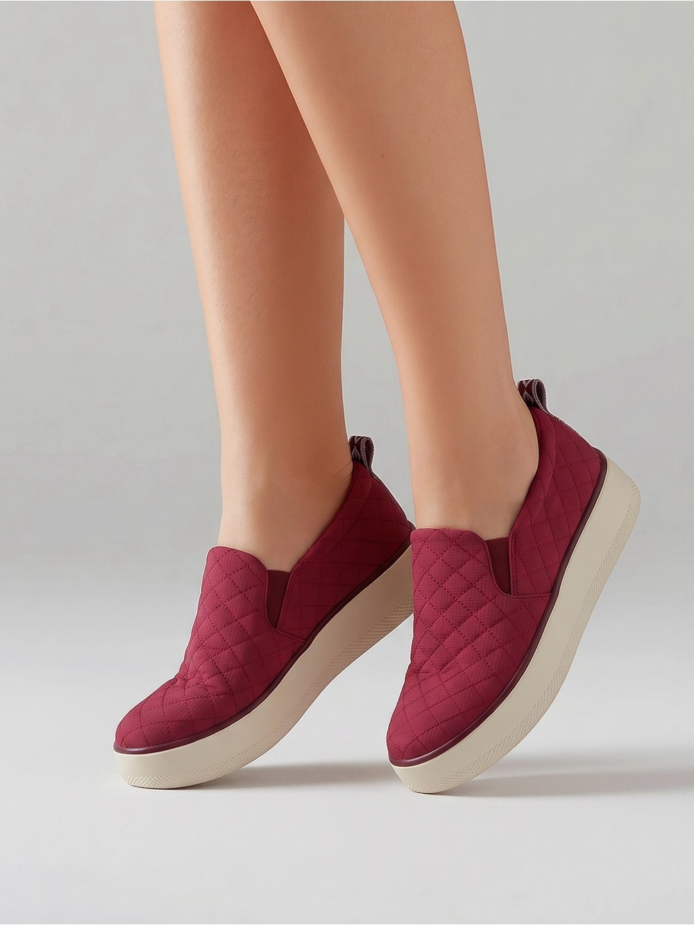 Traq by Alegria Collection Mindy Maroon Quilted Slip-On platform sneakers